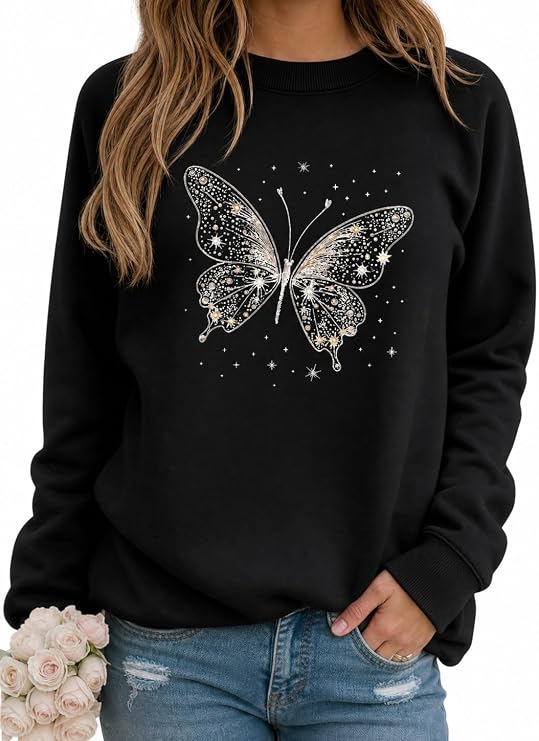 Women's Butterfly Graphic Crewneck Sweatshirt