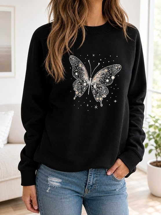 Women's Butterfly Graphic Crewneck Sweatshirt